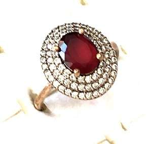 Genuine 925 Sterling Silver Imported Turkey's Ruby & Topaz Ring (Size 9)